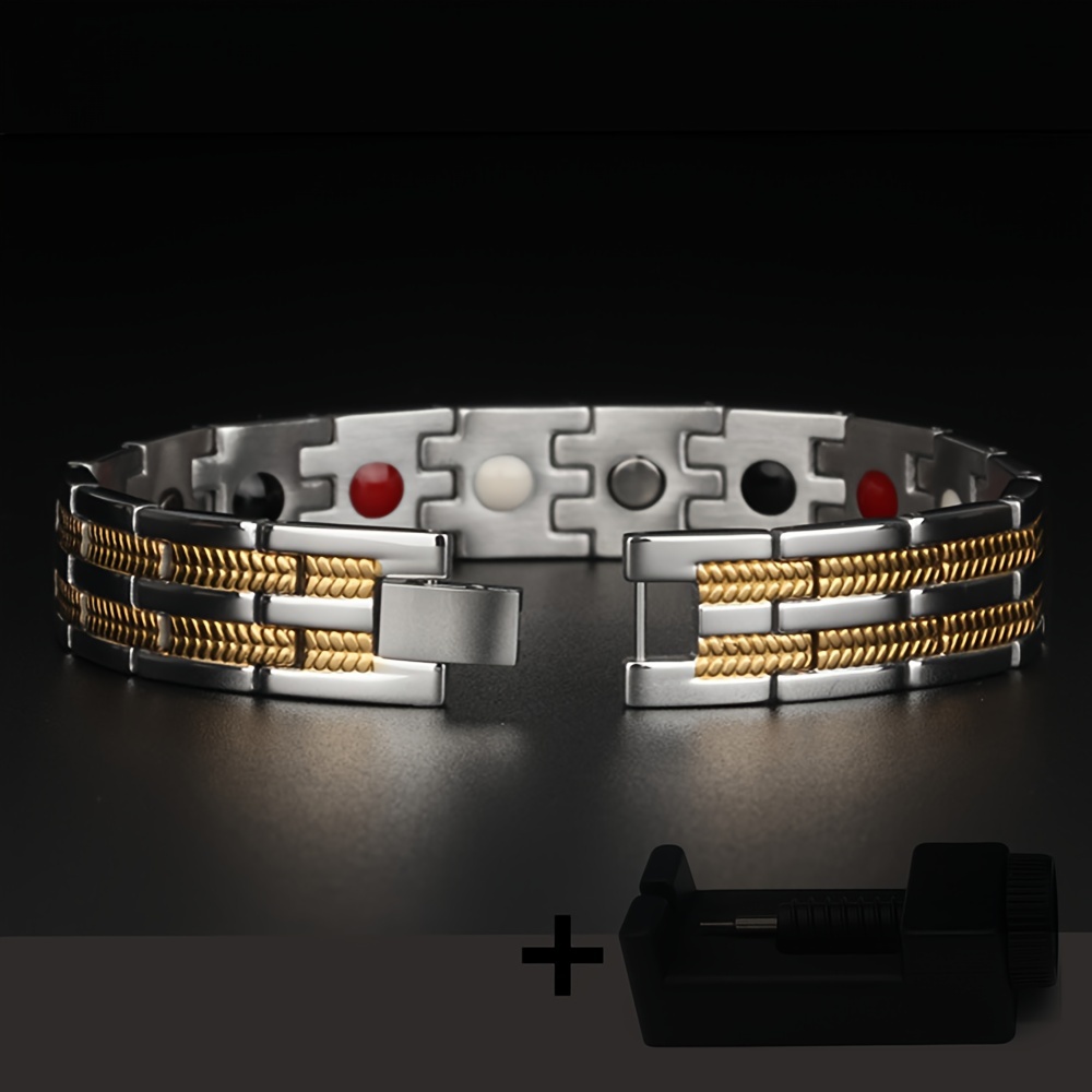 Men's Titanium Steel Bracelet, Dual Golden Design, 220mm Length